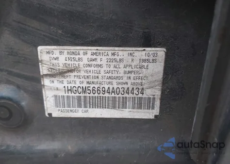 2004 Honda Accord 2.4 Ex z USA, uszkodzony, nr VIN 1HGCM56694A034434